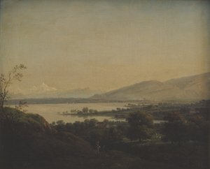 Utsikt over innsjøen Leman mot Mont Blanc og Genève av Jens Juel