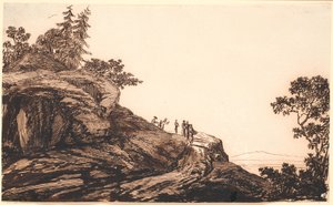Fjelllandskap med mennesker og esler på en vei av Jens Juel