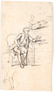 Studie til Holmskiold-familieportrettet fra 1787: hemmelige råd. Theodor Holmskiold sitter ved et bord av Jens Juel