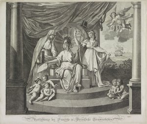 Allegori om alliansen med Frankrike, 1795 Union of the French and Batavian Commonwealths (tittel på objekt) av Jeremias Snoek