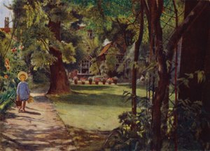 Kelmscott House, The Garden, ser fra elven (farge litho)