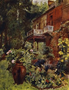 Leighton House, The Studio Balcony, fra Garden (farge litho) av Jessie MacGregor
