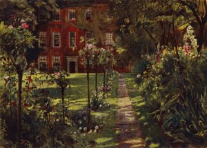 Walpole House, utsikt over hus og hage (farge litho)