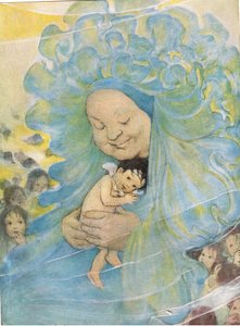 Mrs Doasyouwouldbedoneby, illustrasjon for 'The Water Babies' av pastor Charles Kingsley (farge litho) av Jessie Willcox Smith