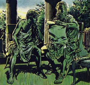 Filip fikk tak i Aristoteles#39; tjenester for å veilede sønnen sin (fargelitografi)