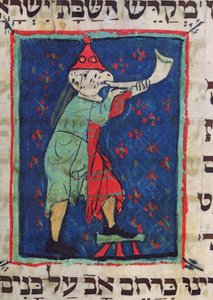Blåser i horn for Rosh Hashana og Yom Kippur, 1200-1300-tallet av Jewish School