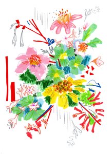 Floral Sketch 2, 2014 (penn og blekk, collage på papir)