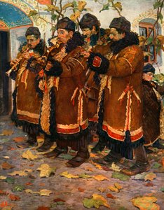 Musikere fra Hroznovà Lhota: klarinett, fiolin og kontrabass. 1861-1940, 1948 av Joža Uprka