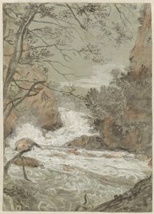 Elvelandskap med en foss (recto)