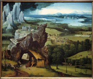Landskap med Saint Hieronymus-maleri av Joachim Patinir (1485-1524)