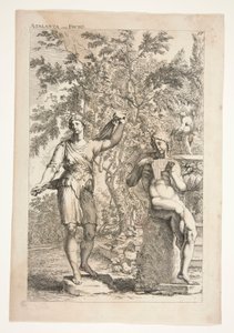 Atalanta og en faun, fra Ancient Sculptures Admired av Joachim von Sandrart