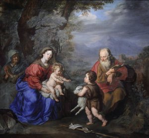 Hellig familie i et landskap av Joachim von Sandrart
