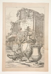 Vaser i et landskap blant antikke ruiner av Joachim von Sandrart