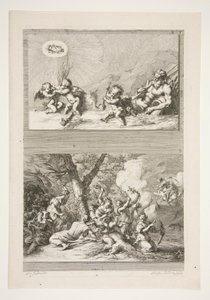 øvre halvdel: A River God og Putti leker med symbolene for berømmelse nederste halvdel: The Punishment of Cupid