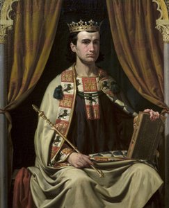 Le roi de Castille Alphonse X le sage (Alfonso X el Sabio) (1221-1284) - Portrett av Alfonso X (1221-1284), kongen av Castilla - maleri av Dominguez Becquer, Joaquin (1817-1879) - - Sevilla bystyre av Joachin Dominguez Becquer
