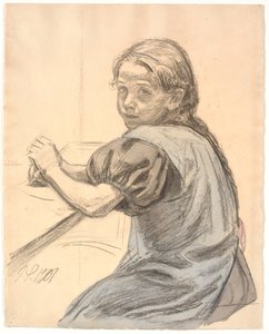 Georgia Skovgaard sitter ved et bord av Joakim Frederik Skovgaard
