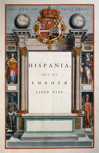Hispania quae est Europae (Spania), Bok XVII, tittelside bind IX, Atlas Maior, av Joan Blaeu (1596-1673), kobberstikk, 57,5x39 cm, Amsterdam av Joan Blaeu