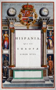 Hispania quae est Europae, bok XVII, tittelside til bind IX, fra Atlas Maior, atlas i 11 bind, av Joan Blaeu (1596-1673), kobberstikk, 57,5x39 cm, Amsterdam av Joan Blaeu