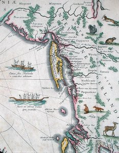 Kart som viser østkysten av Nord-Amerika av Joan Blaeu