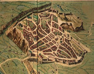 Kart over Acquapendente fra The Theatre of the City and Wonderful Italy av Joan Blaeu, gravering av Joan Blaeu