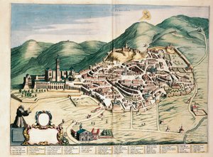 Kart over Assisi fra Theatrum civitatum et admirandorum Italiae, av Joan Blaeu, gravering av Joan Blaeu