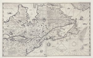 Kart over Canada, gravering fra undersøkelse av Samuel de Champlain av Joan Blaeu