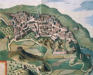 Kart over Narni, fra Theatrum civitatum et admirandorum Italiae av Joan Blaeu, gravering av Joan Blaeu