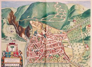 Kart over Spoleto fra Theatrum civitatum et admirandorum Italiae, av Joan Blaeu, gravering