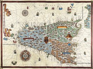 Isle of Sicilia. (Sicilia) Navigasjonskart over Joan Martines (1556-1591)