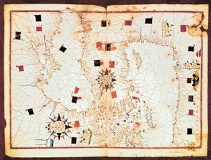 Kart over den østlige delen av Middelhavet og Svartehavet, manuskript av et portolan-atlas fra 1500-tallet (manuskript)