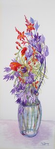 Agapanthus campanulatus og Crocosmia, 2015, akvarell på håndlaget papir av Joan Thewsey
