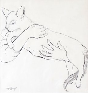 Cuddly Cat, 2000, (blyant) av Joan Thewsey