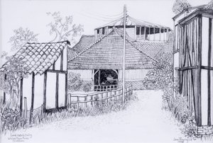 Lord Astors Dairy, White Place Farm, Cookham 2012, blyant av Joan Thewsey