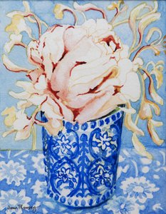 Pink Rose and Honeysuckle, 2000, (wc på håndlaget papir)