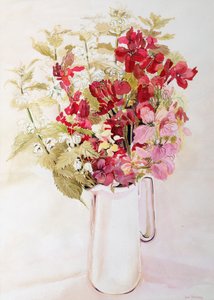 Stilleben med deadnettles og veggblomster (akvarell på papir) av Joan Thewsey