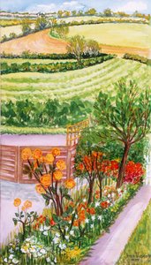 The Cottage Garden and view beyond,2000. av Joan Thewsey