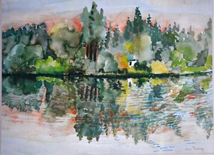 The Lake at Sunset, Bremes les Ardres, 2000, av Joan Thewsey