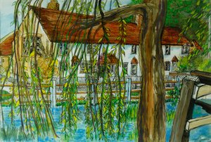 The Pond at Hedgerley (penn og blekk med gouache på papir) av Joan Thewsey
