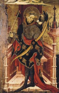 Den hellige Sebastian og korsfestelsen. ca. 1417-25 (tempera på tre) av Joan or Juan Mates
