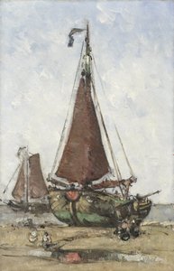 Bløff-buet fiskebåt på stranden av Joannes Barnardus Antonius Maria Westerwoudt