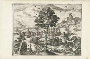 Landskap med en by ved en elv Landskap, sjølandskap og fantasifulle bylandskap (serietittel)