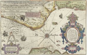 Kart over kysten av Flandern, Normandie og England Beskrivelse av havet Custen van Vlanderen ende Picardien (...) (tittel på objekt)