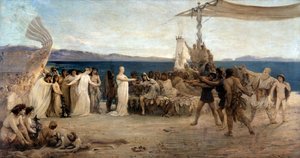 Stiftelsen av Marseille i 600 f.Kr. - The Weddings of Protis and Gyptis (olje på lerret) av Joanny Rave