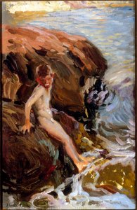 Child on the Rocks Jarea . Maleri av Joaquin Sorolla y Bastida,(1863-1923) Olje på lerret; Privat samling.