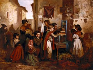Barn som leker i den religiøse prosesjonen, maleri av Joaquim Vayreda y Vila av Joaquin Vayreda