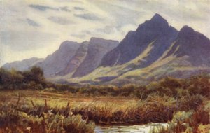 Cape Peninsula, Sør-Afrika: Table Mountain fra Cape Flats (farge litho) av Joaquin Xaudaru y Echau