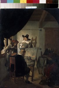 ""Besøk i atelieret til en maler i Holland"" (Besøk i en kunstners atelier) Maleri av Job Adriaensz Berckheyde (1630-1693) 1659 Eremitagemuseet, St. Petersburg, Russland.
