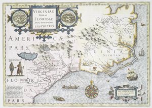 En ny beskrivelse av Virginia og Florida-provinsene i Amerika, 1636 av Jodocus Hondius