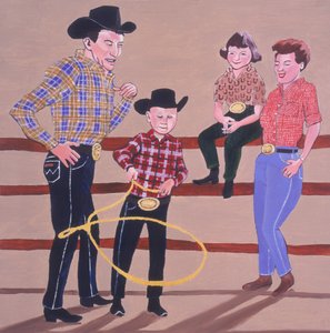 Cowboy Family, 2001 (olje og akryl på panel) av Joe Heaps Nelson