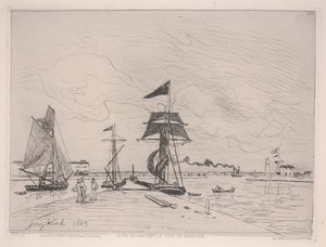 Trebrygge i havnen i Honfleur av Johan Barthold Jongkind
